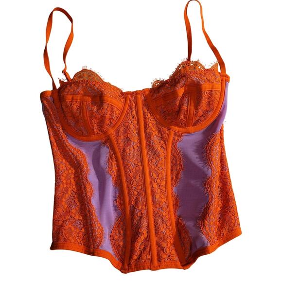 Out From Under Corset Bustier Lingerie Purple Orange Lace Size Small Hook Back - Picture 1 of 9